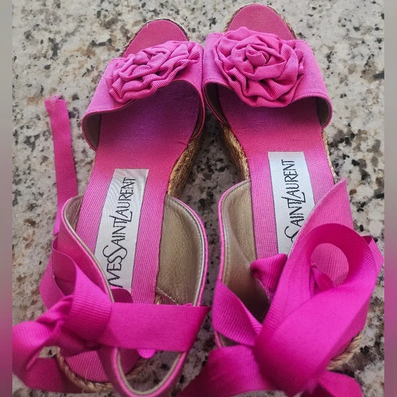 SOLD....Yves Saint Laurent Pink Wedge Sandals - Picture 4 of 12